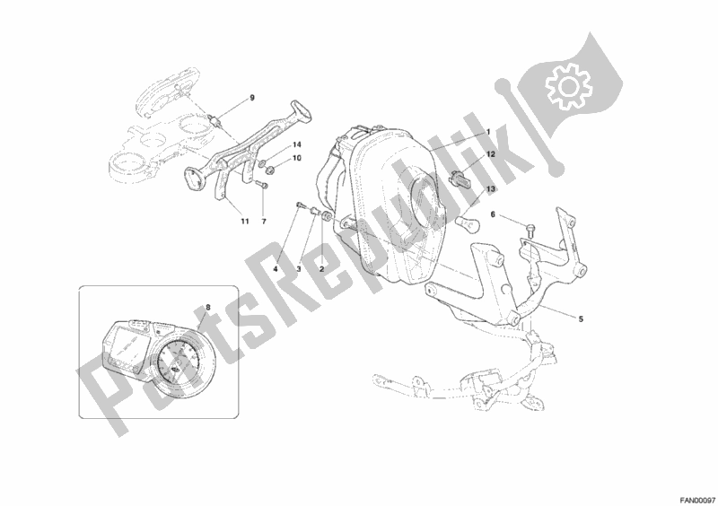 All parts for the Headlight of the Ducati Multistrada 1000 USA 2005